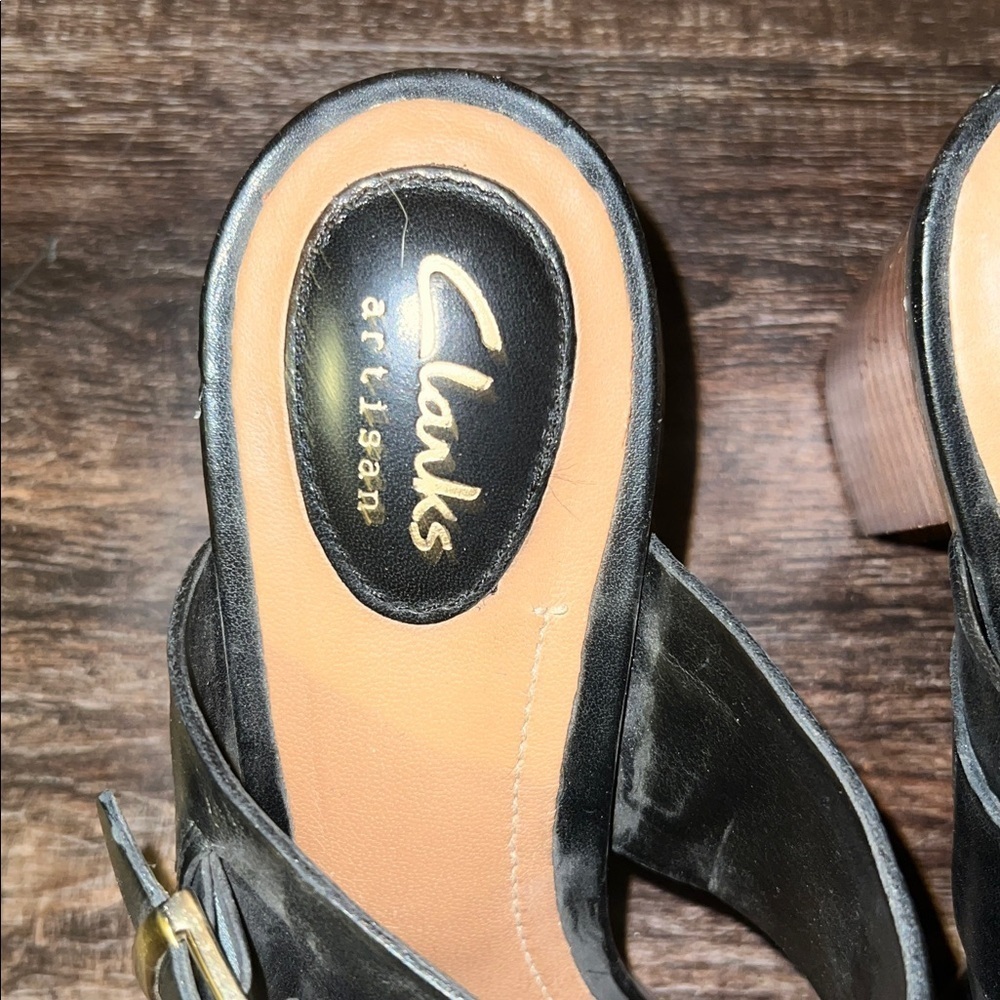 Clarks Black Slide Sandals with Strap - Picture 2 of 6